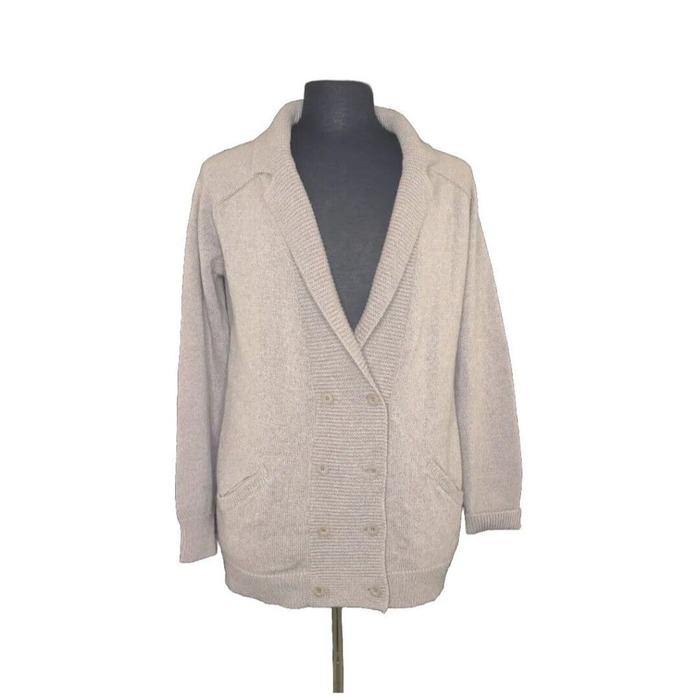 TANDEM Double Breasted Cardigan Sweater Button Front Taupe Italian Wool Size 42
